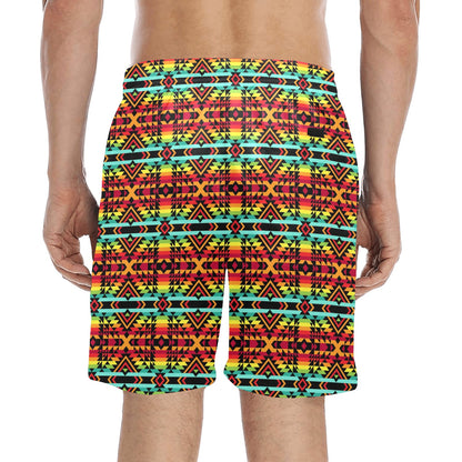 Kente Red Design African Print Men's Swim Trunks Beach Shorts