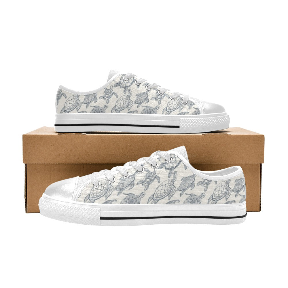 Sea Turtle Print Design LKS304 Women's White Low Top Shoes