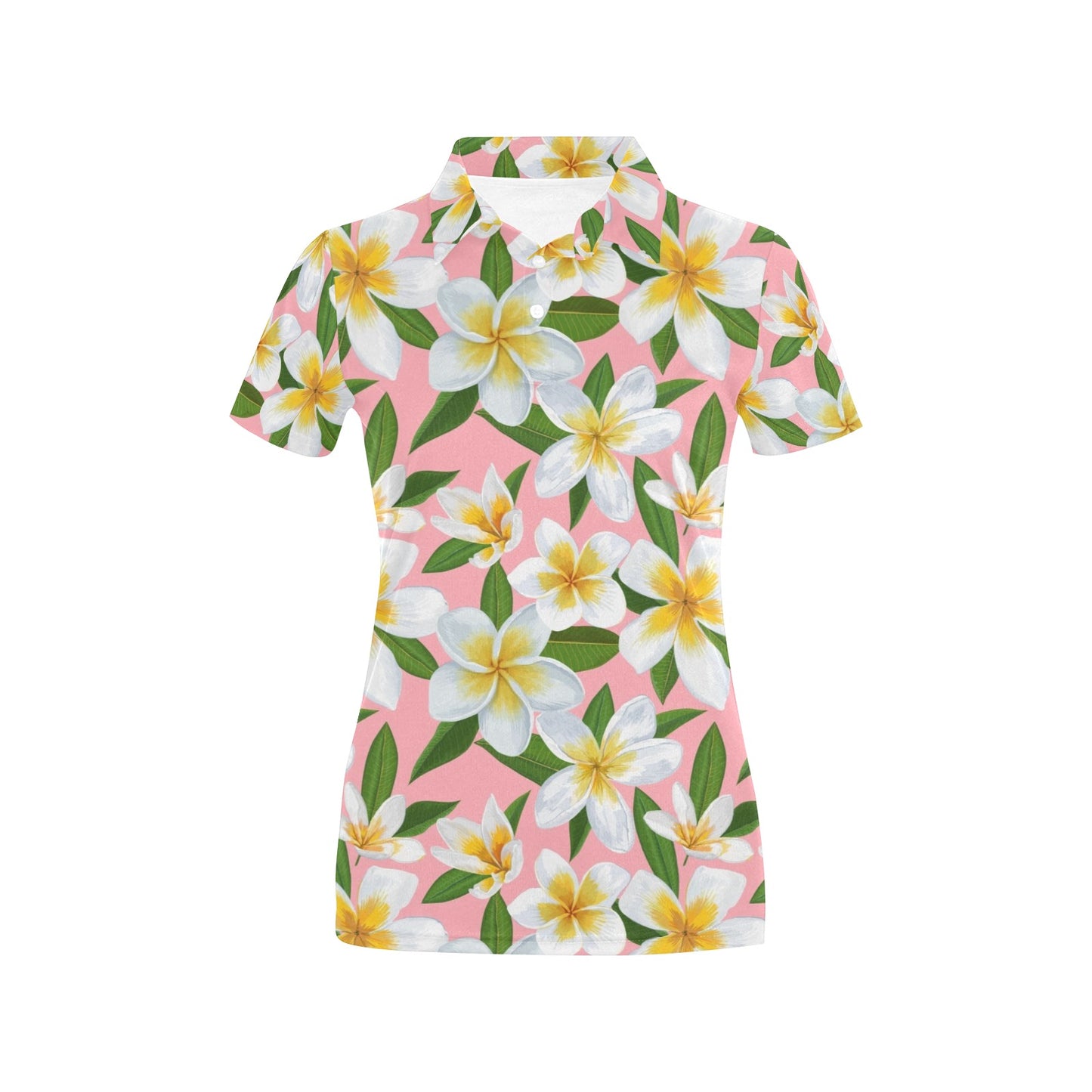 White Plumeria Pattern Print Design PM011 Women's Polo Shirt