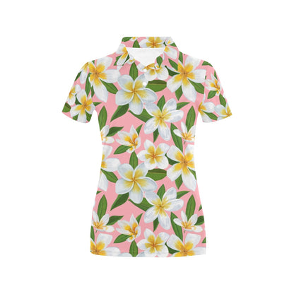 White Plumeria Pattern Print Design PM011 Women's Polo Shirt