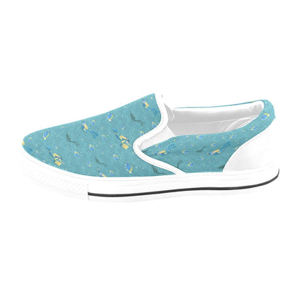 Scuba Driving Pattern Print Design LKS306 White Slip Ons Canvas Women's Shoes