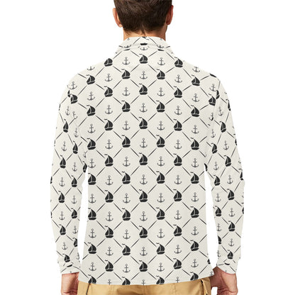 Sailboat Print Design LKS302 Long Sleeve Polo Shirt For Men's