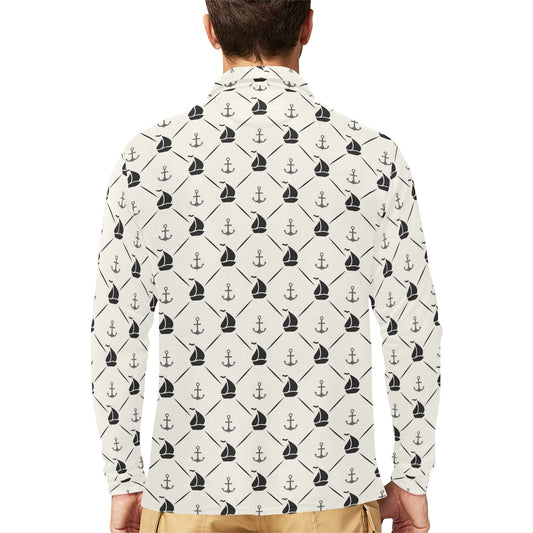 Sailboat Print Design LKS302 Long Sleeve Polo Shirt For Men's