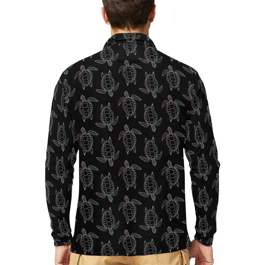 Sea Turtle Print Design LKS3012 Long Sleeve Polo Shirt For Men's