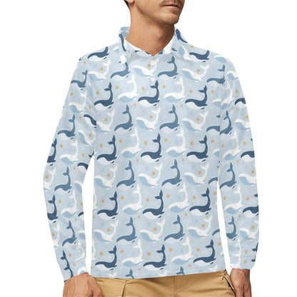 Whale Print Design LKS305 Long Sleeve Polo Shirt For Men's