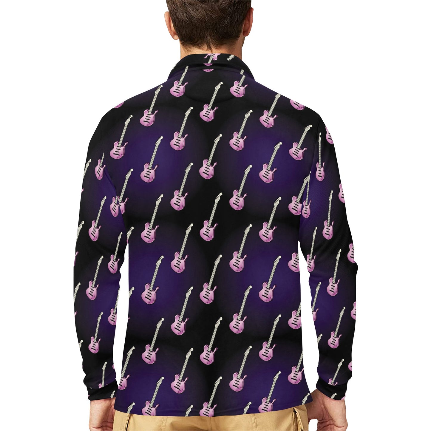 Electric Guitar Print Design LKS405 Long Sleeve Polo Shirt For Men's