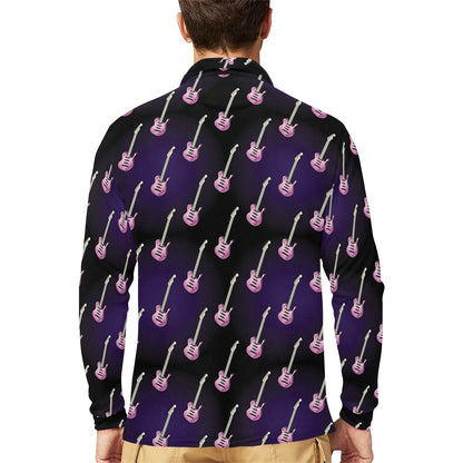 Electric Guitar Print Design LKS405 Long Sleeve Polo Shirt For Men's