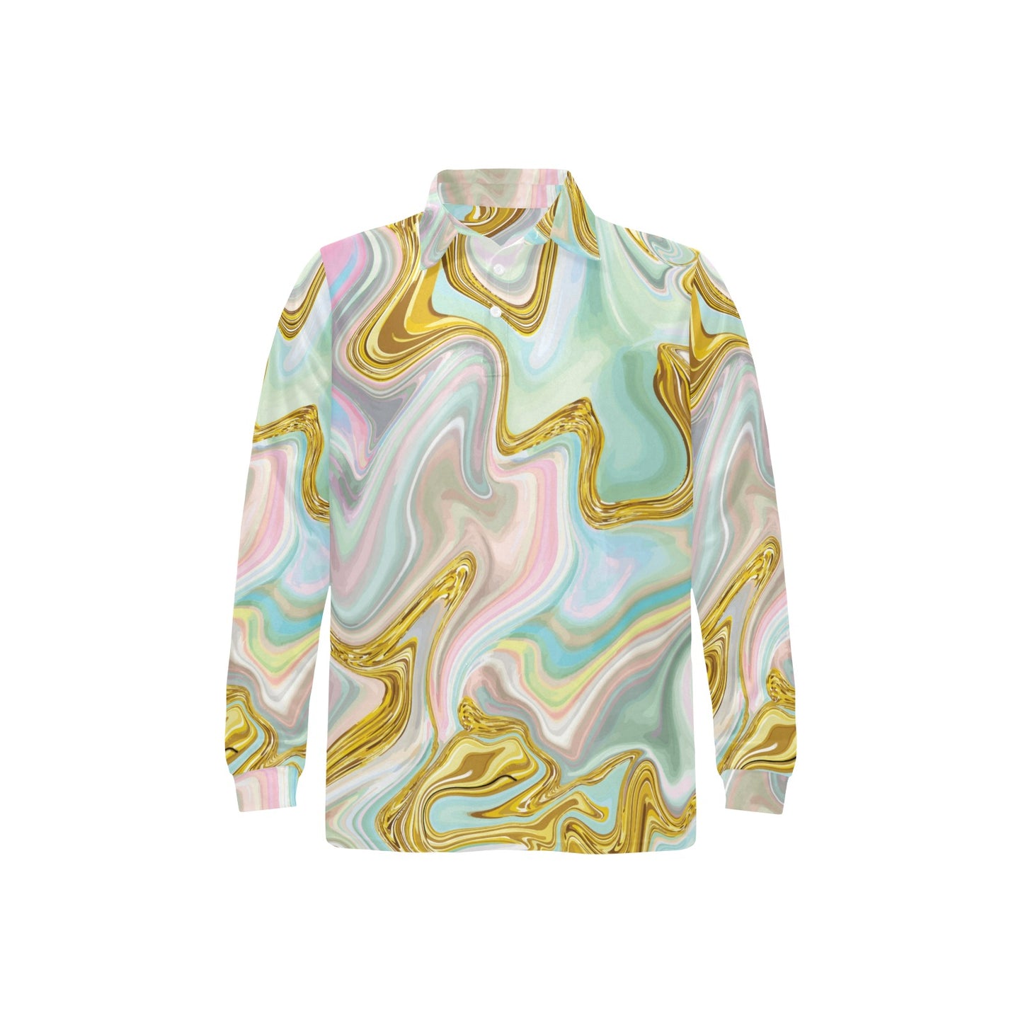 Gold Sweet Marble Long Sleeve Polo Shirt For Men's
