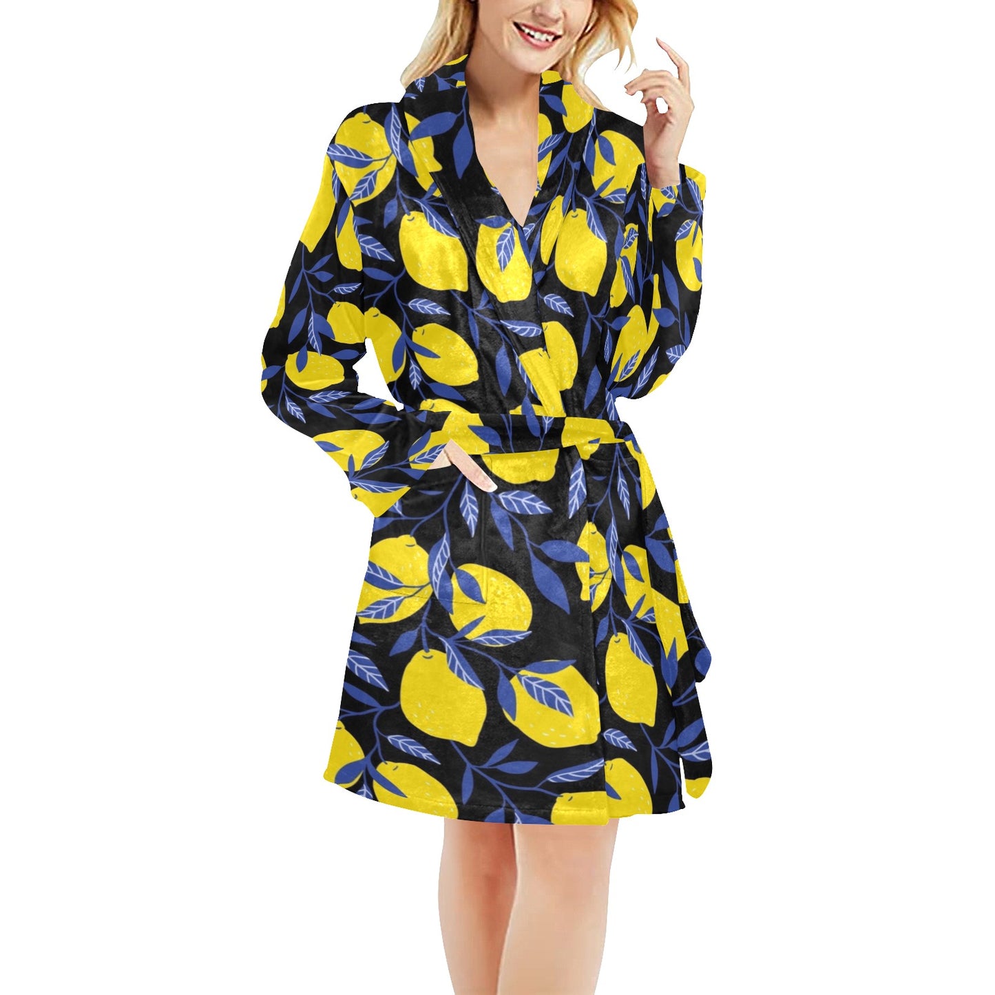 Lemon Pattern Print Design LM01 Women's Fleece Robe