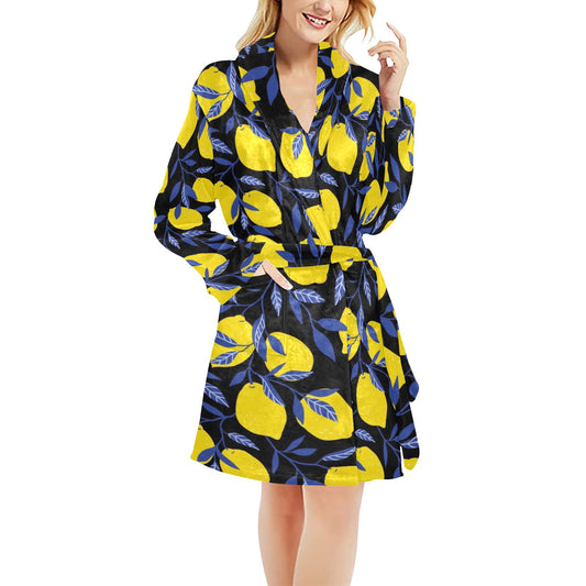 Lemon Pattern Print Design LM01 Women's Fleece Robe