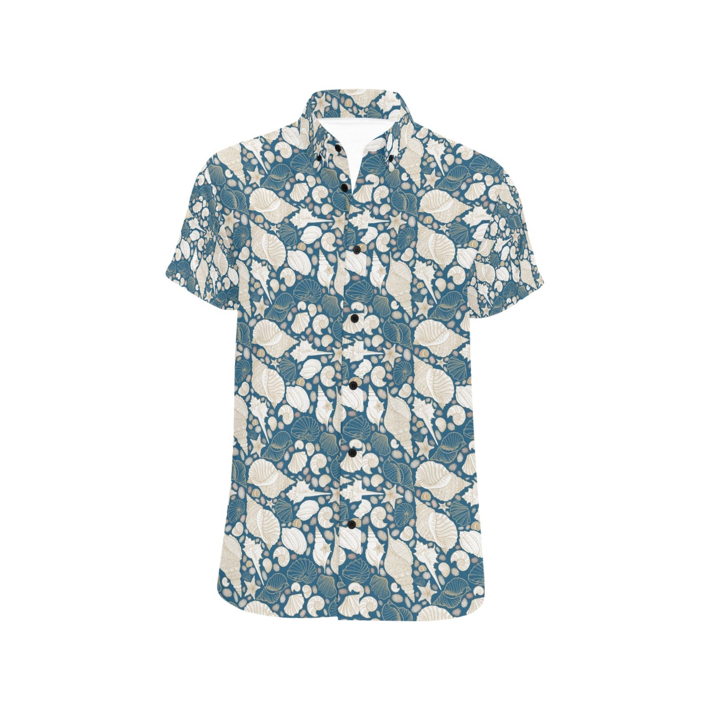 Seashell Print Design LKS308 Men Short Sleeve Button Up Shirt
