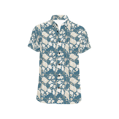 Seashell Print Design LKS308 Men Short Sleeve Button Up Shirt