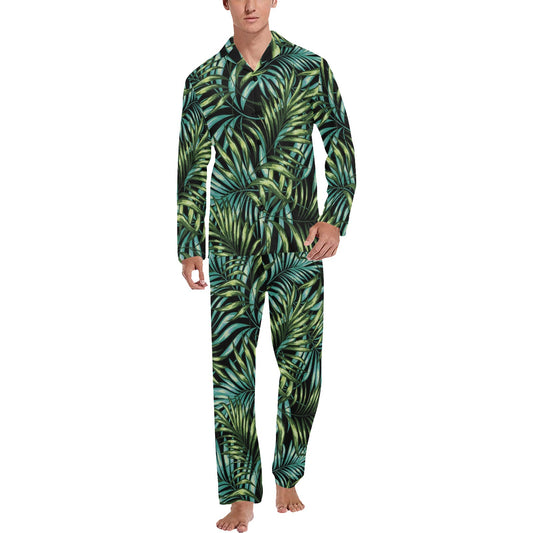 Tropical Flower Pattern Print Design TF08 Men's Long Pajama Set
