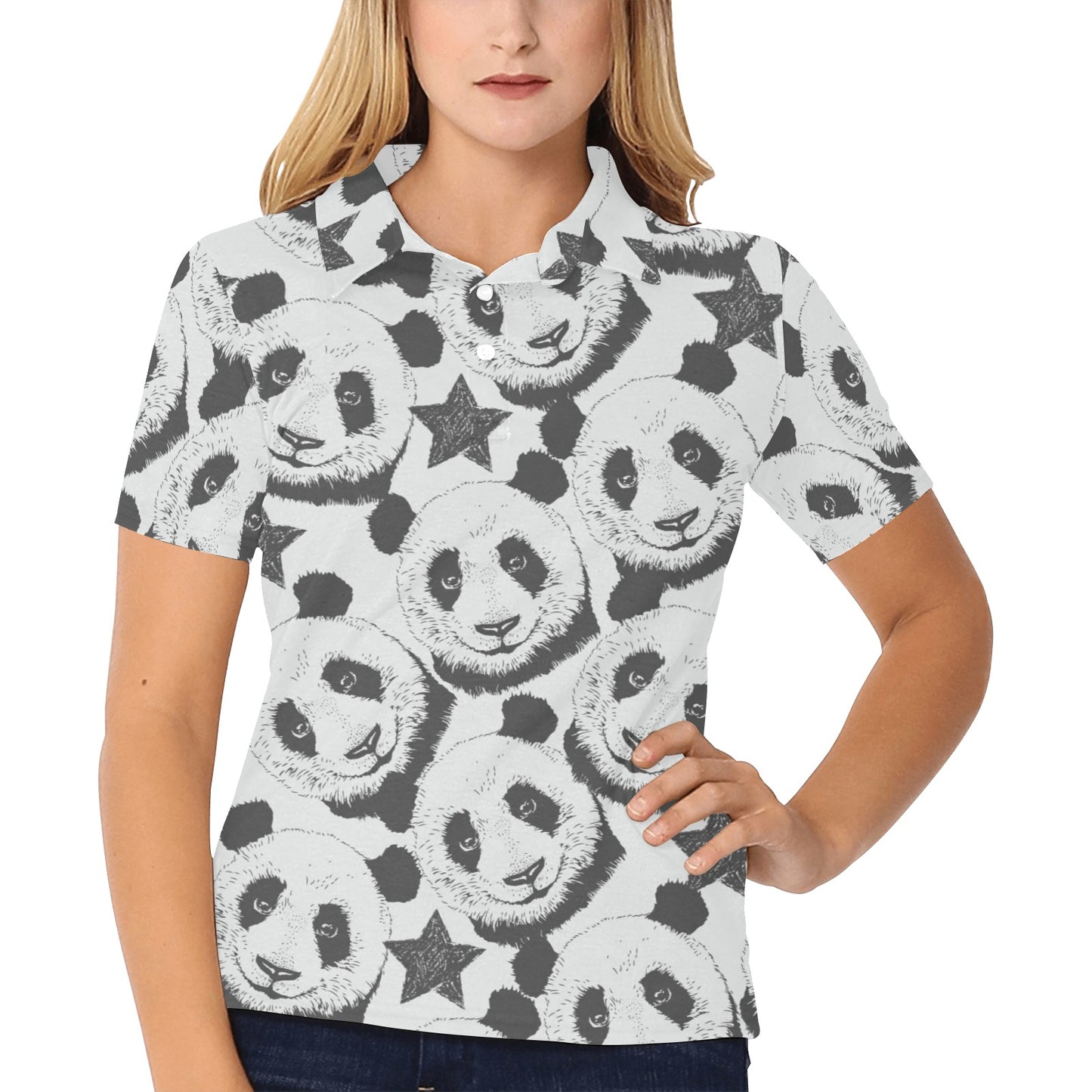 Panda Pattern Print Design A02 Women's Polo Shirt