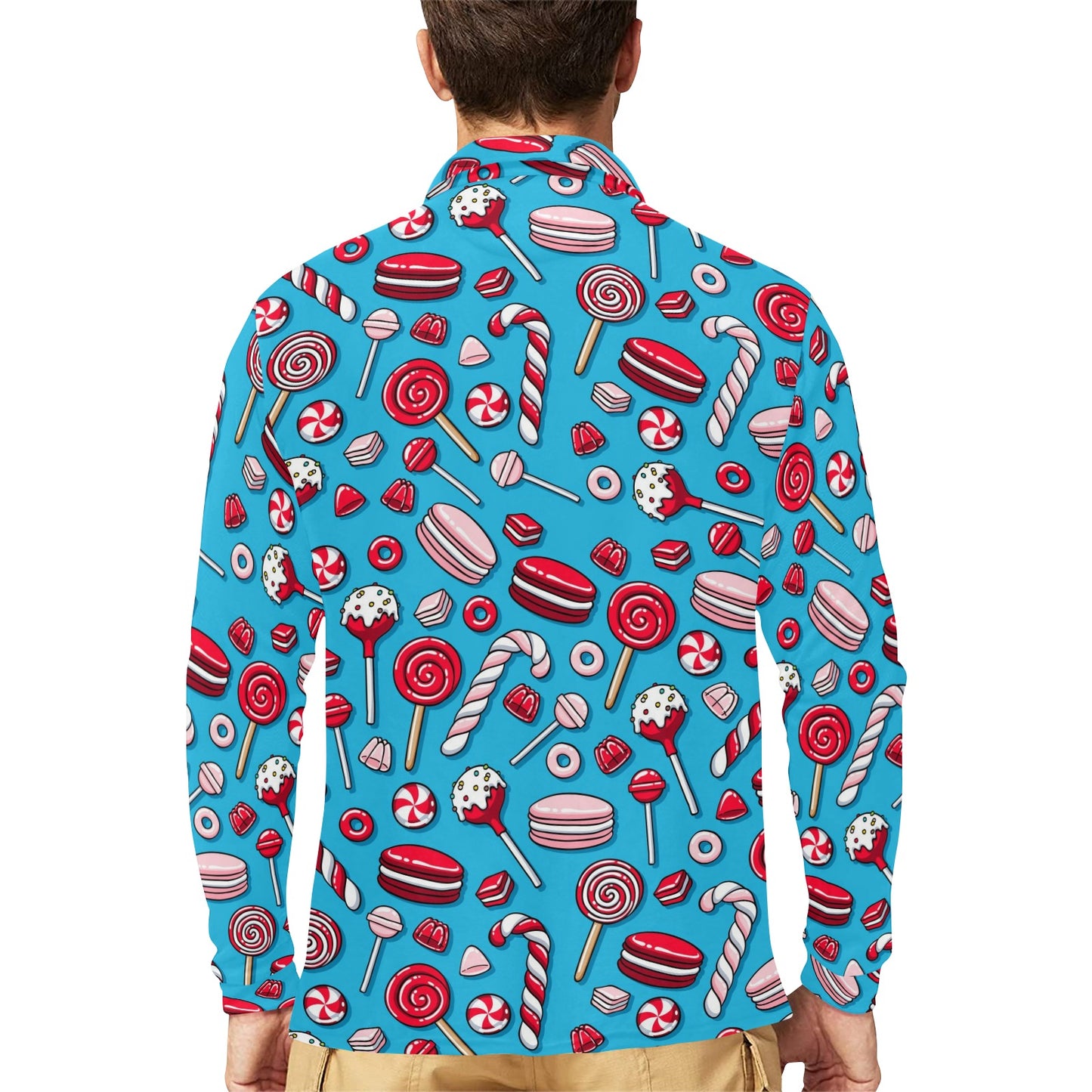 Candy Pattern Print Design 05 Long Sleeve Polo Shirt For Men's