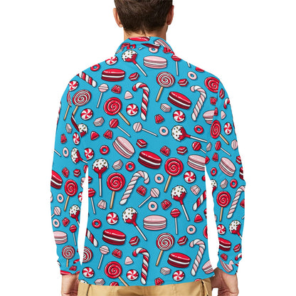 Candy Pattern Print Design 05 Long Sleeve Polo Shirt For Men's