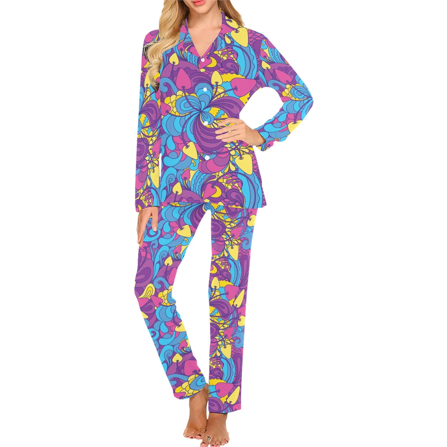 Psychedelic Mushroom Pattern Print Design A03 Women's Long Pajama Set