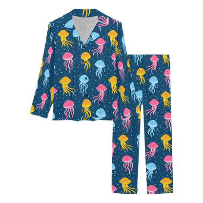 Jellyfish Pattern Print Design 04 Women's Long Pajama Set