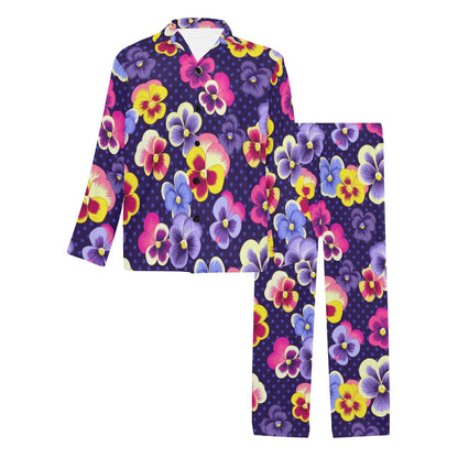 Pansy Pattern Print Design PS04 Men's Long Pajama Set