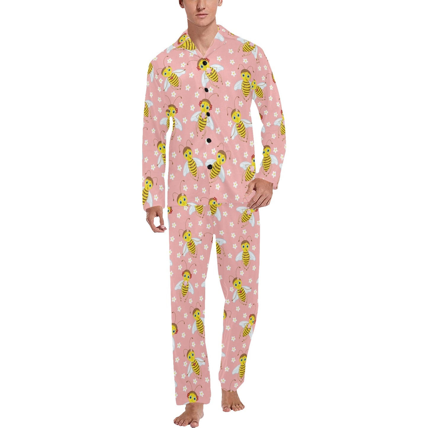 Bee Pattern Print Design BEE07 Men's Long Pajama Set
