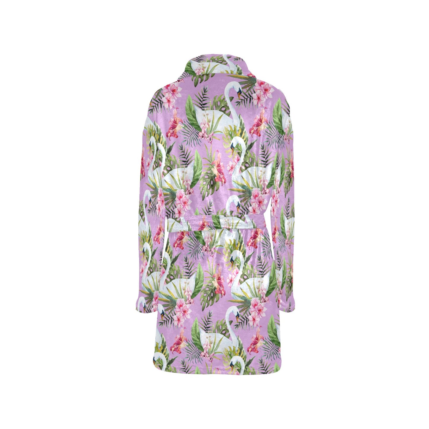 Swan with Flower Pattern Print Design 01 Women's Fleece Robe