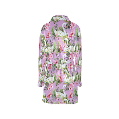 Swan with Flower Pattern Print Design 01 Women's Fleece Robe