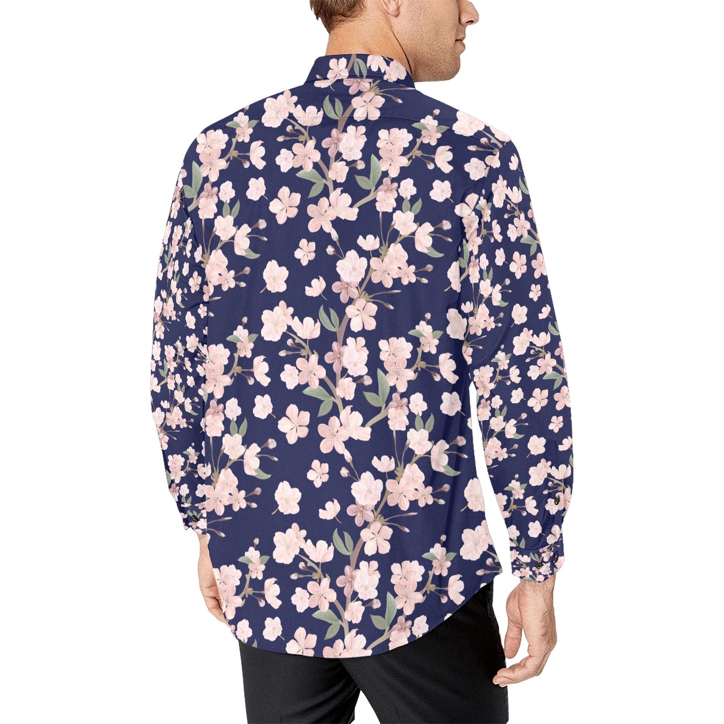 Sakura Print Design LKS301 Men's Long Sleeve Dress Shirt