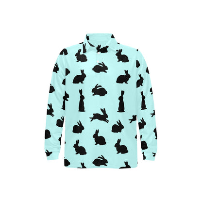Rabbit Pattern Print Design RB010 Long Sleeve Polo Shirt For Men's