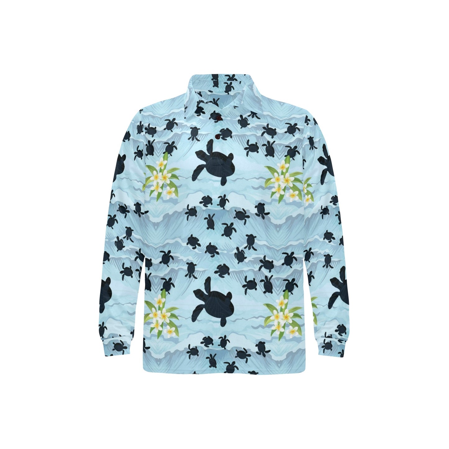 Sea Turtle Pattern Print Design T011 Long Sleeve Polo Shirt For Men's