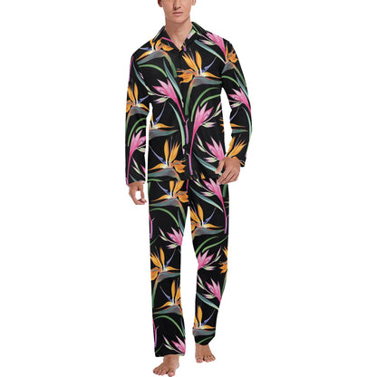 Tropical Flower Pattern Print Design TF017 Men's Long Pajama Set