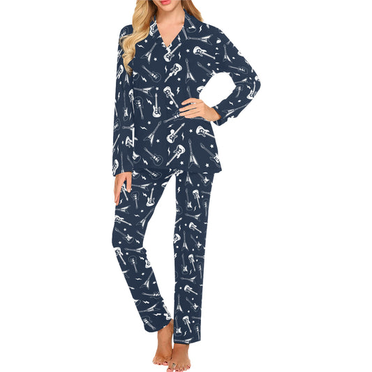 Electric Guitar Print Design LKS402 Women's Long Pajama Set