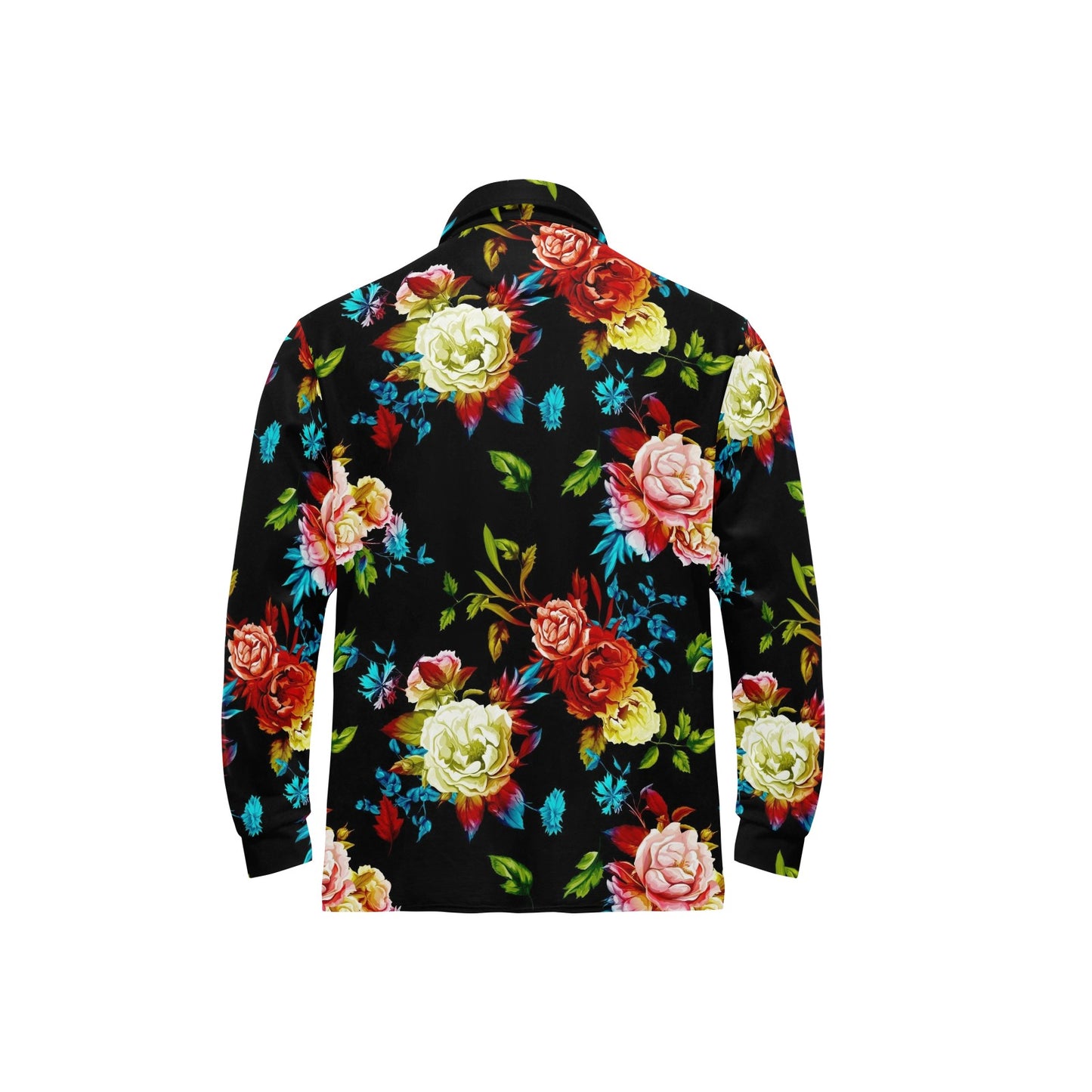 Peony Pattern Print Design PE07 Long Sleeve Polo Shirt For Men's