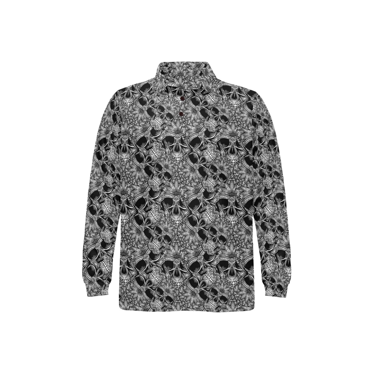 Skull Tattoo Design Print Long Sleeve Polo Shirt For Men's