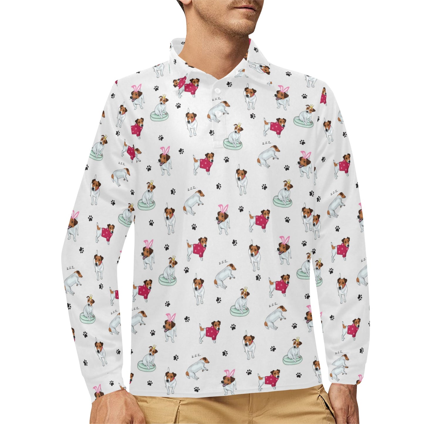 Russell Terriers Print Design LKS308 Long Sleeve Polo Shirt For Men's