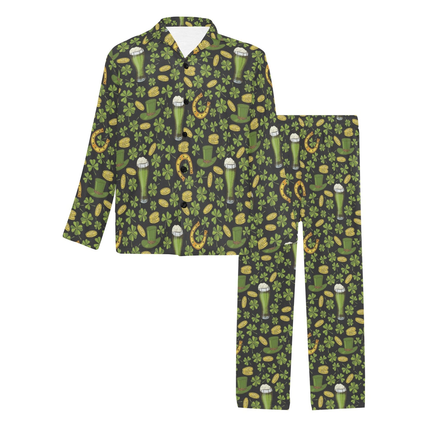 Clover St Patricks Pattern Print Design 03 Men's Long Pajama Set