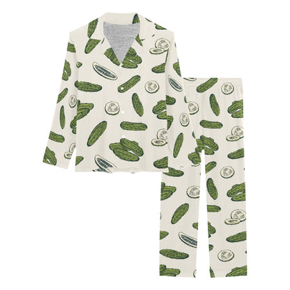 Cucumber Pattern Print Design CC05 Women's Long Pajama Set