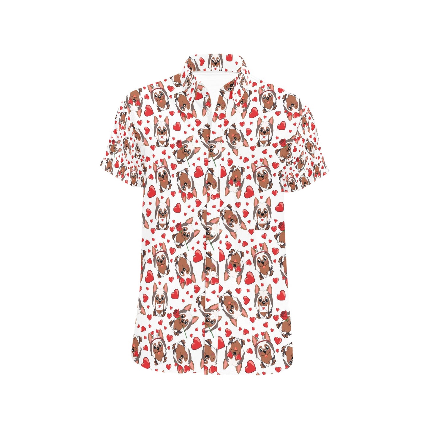 Silky Terriers Heart Print Design LKS302 Men Short Sleeve Button Up Shirt