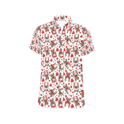 Silky Terriers Heart Print Design LKS302 Men Short Sleeve Button Up Shirt