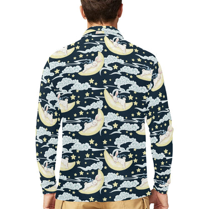Rabbit Sleeping Pattern Print Design RB08 Long Sleeve Polo Shirt For Men's