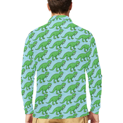 T Rex Pattern Print Design A01 Long Sleeve Polo Shirt For Men's