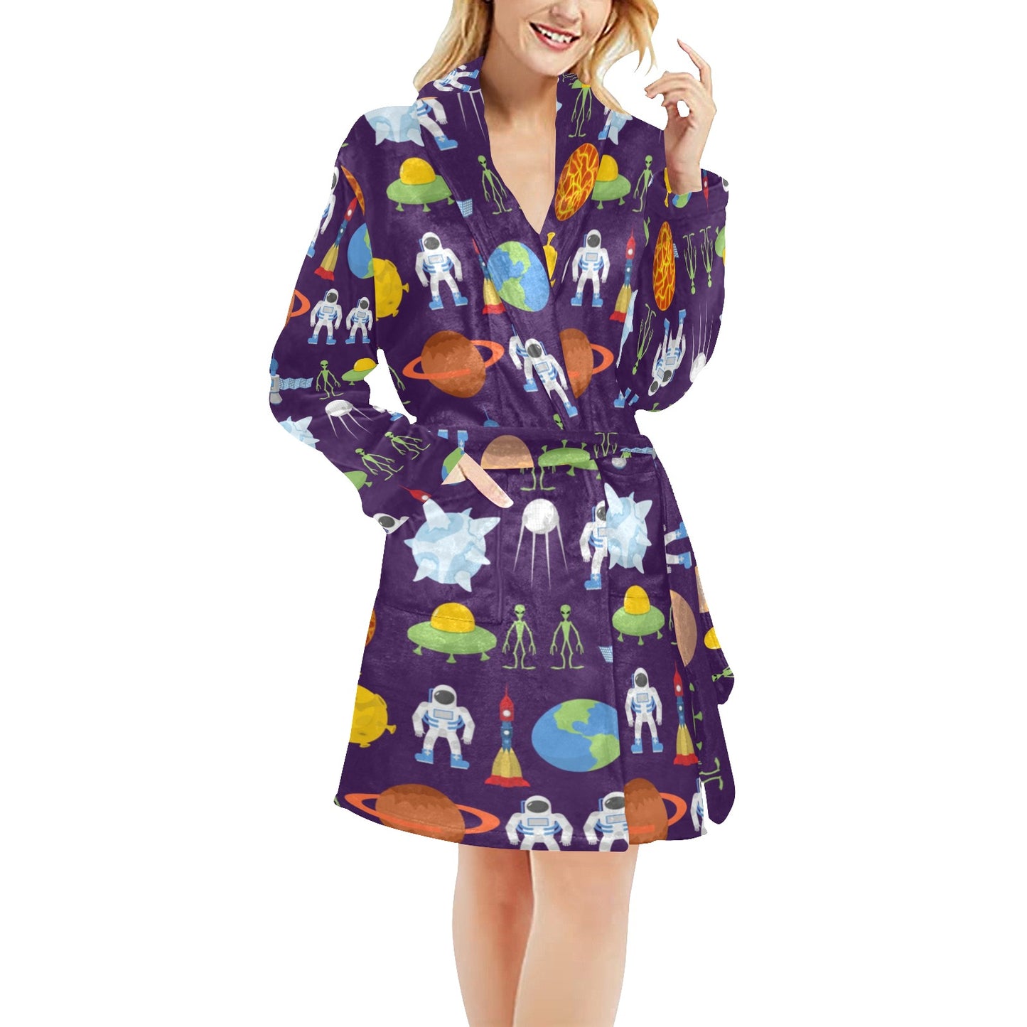 Alien Astronaut Planet Women's Fleece Robe