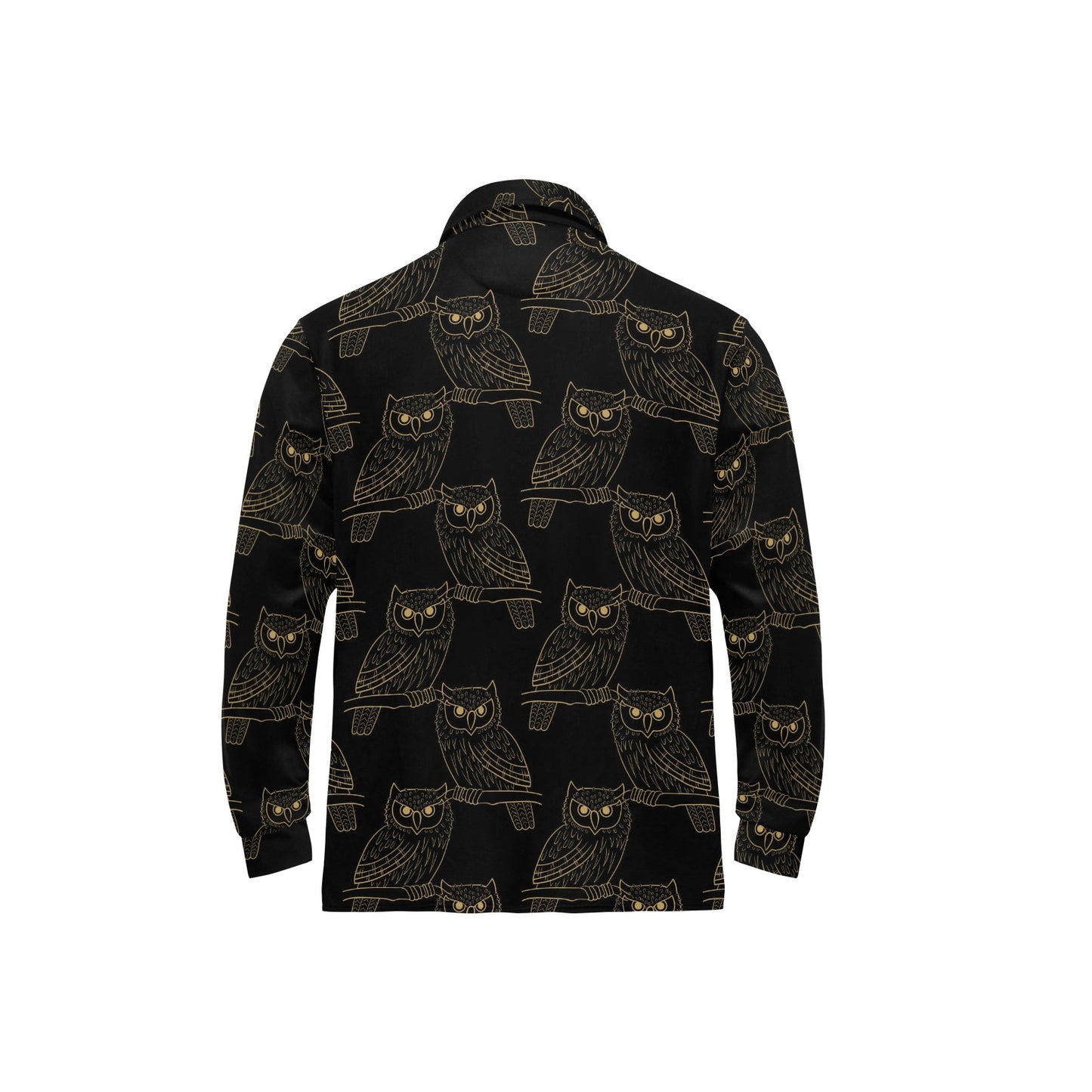Gold Owl Pattern Long Sleeve Polo Shirt For Men's