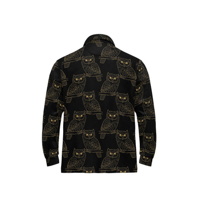 Gold Owl Pattern Long Sleeve Polo Shirt For Men's