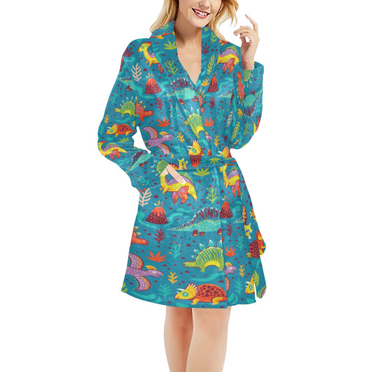 Dinosaur Cartoon Style Women's Fleece Robe