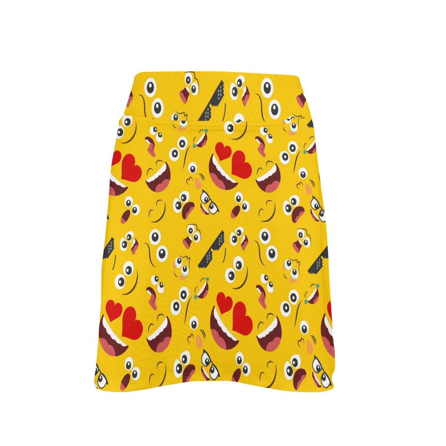 Emoji Face Print Pattern Women's Golf Skirt with Pocket