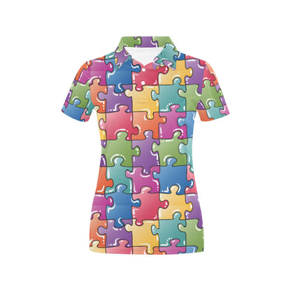 Puzzle Pattern Print Design A05 Women's Polo Shirt