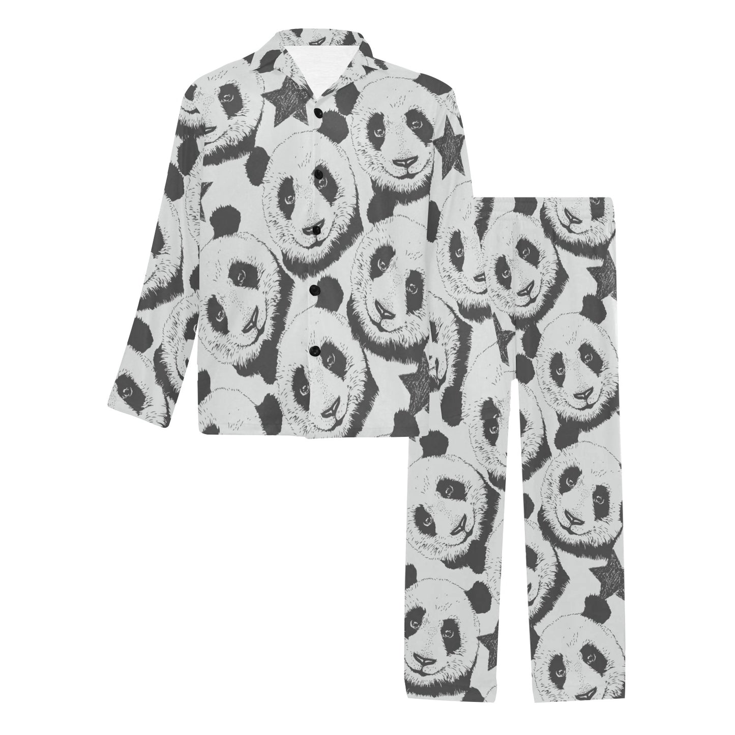 Panda Pattern Print Design A02 Men's Long Pajama Set