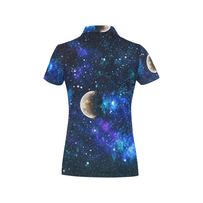 Galaxy Stardust Planet Space Print Women's Polo Shirt