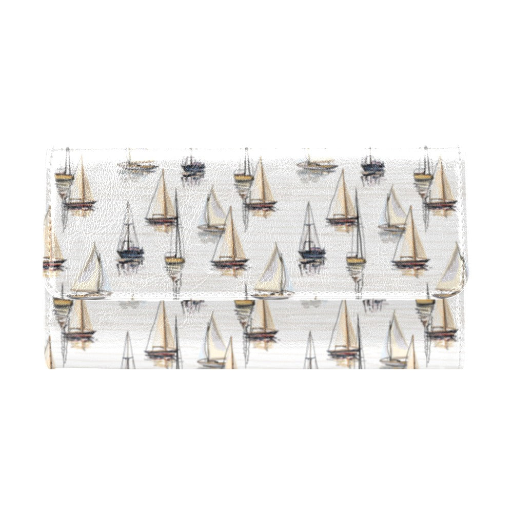 Sailboat Paint Pattern Print Design LKS307 Women's Trifold Wallet