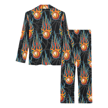 Basketball Fire Print Pattern Women's Long Pajama Set